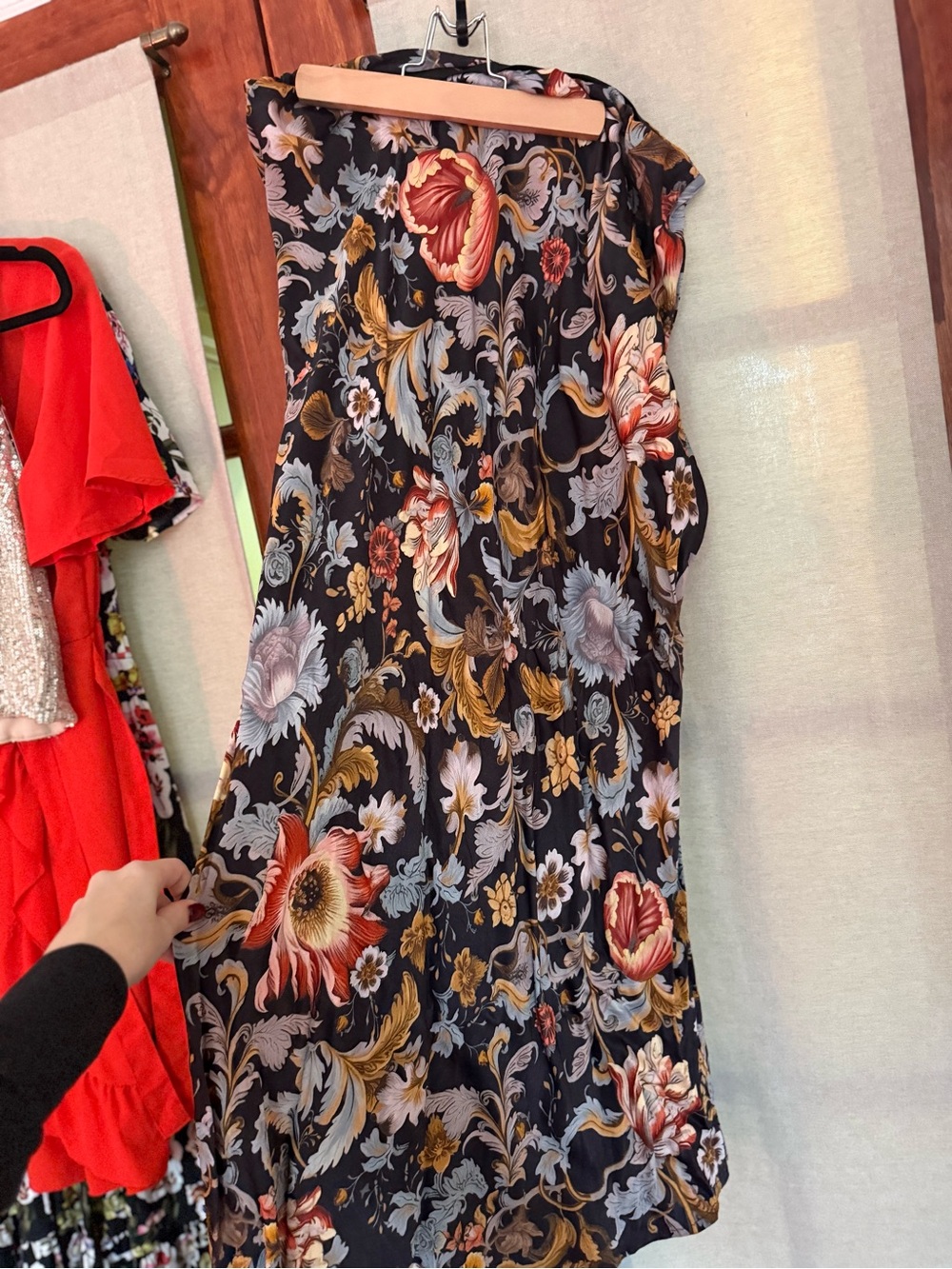Anthropologie Black Floral Baroque Midi Skirt with Multicolor Blooms